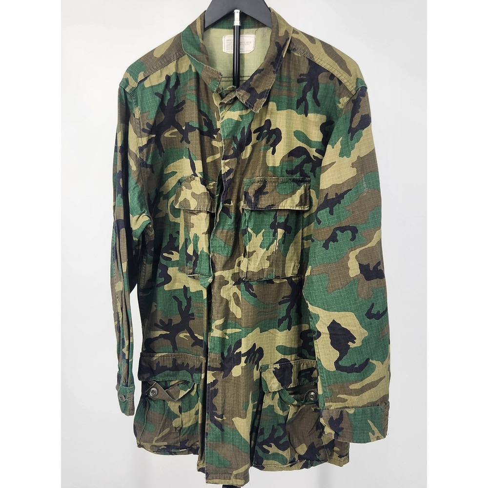 US Military Woodland Camo BDU Field Jacket Ripstop Large Long 8415-00-945-7660